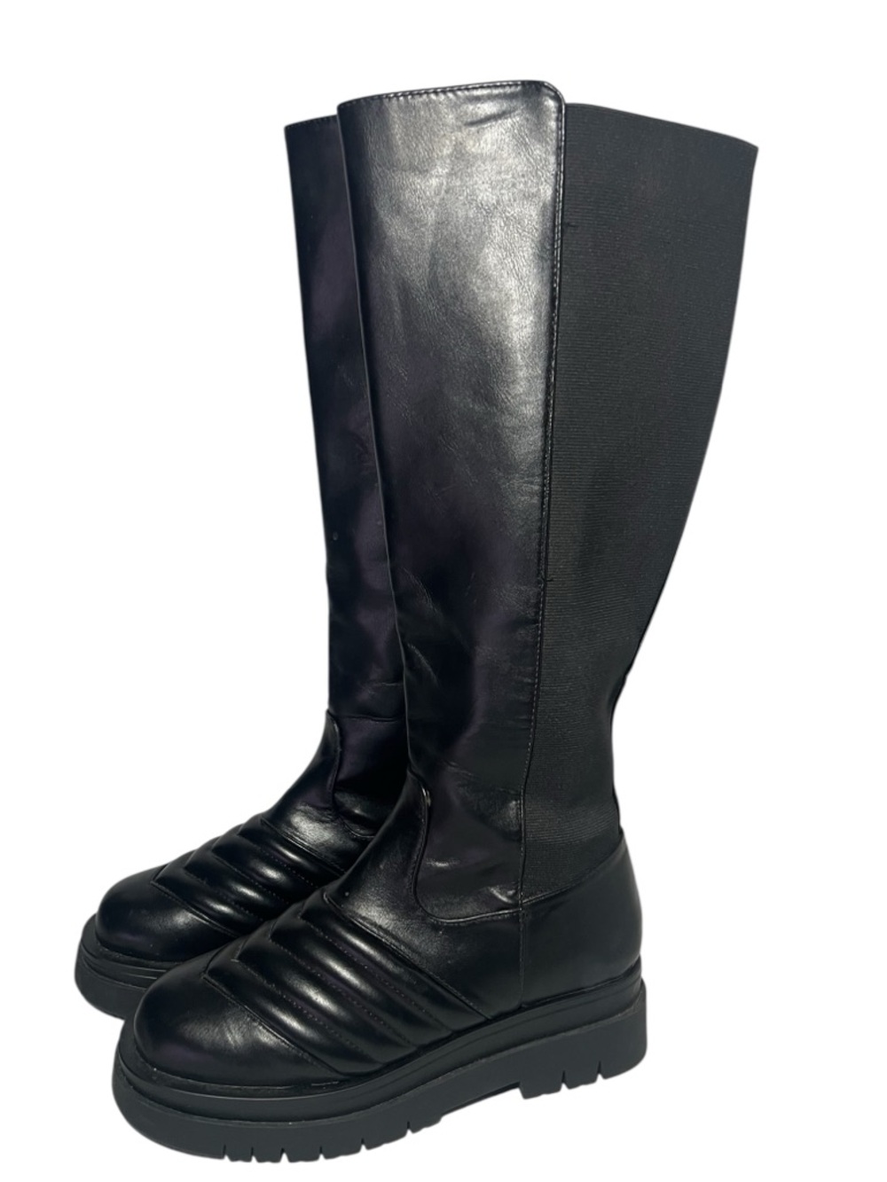 Women's Black Over-the-Knee Platform Boots - Sleek Tall Chunky Sole